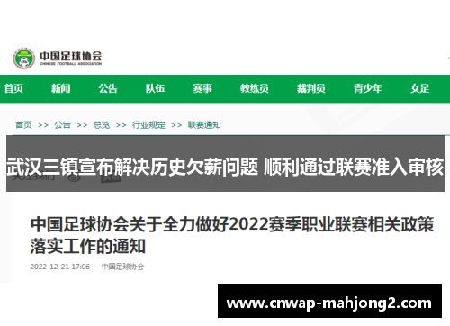 武汉三镇宣布解决历史欠薪问题 顺利通过联赛准入审核 武汉三镇宣布解决历史欠薪问题 顺利通过联赛准入审核